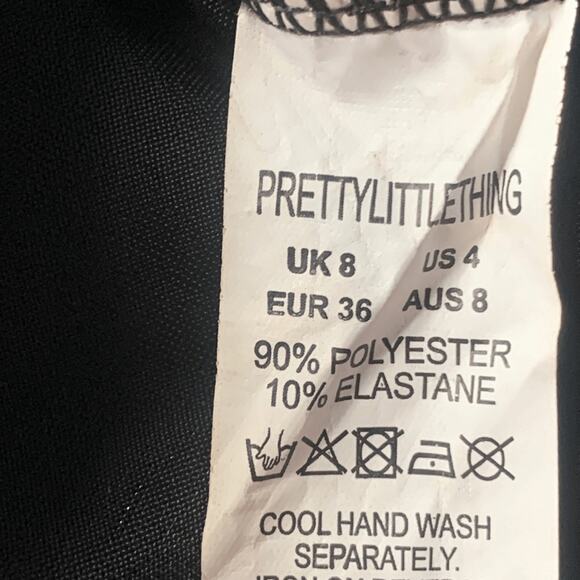 PrettyLittleThing Black Patent Vinyl Pencil Mini Skirt Size 4 Elastic Waistband - Picture 7 of 8